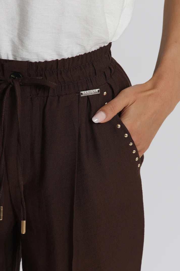MIMIMUA - PANTALONE CON DETTAGLIO BORCHIE CIOCCOLATO