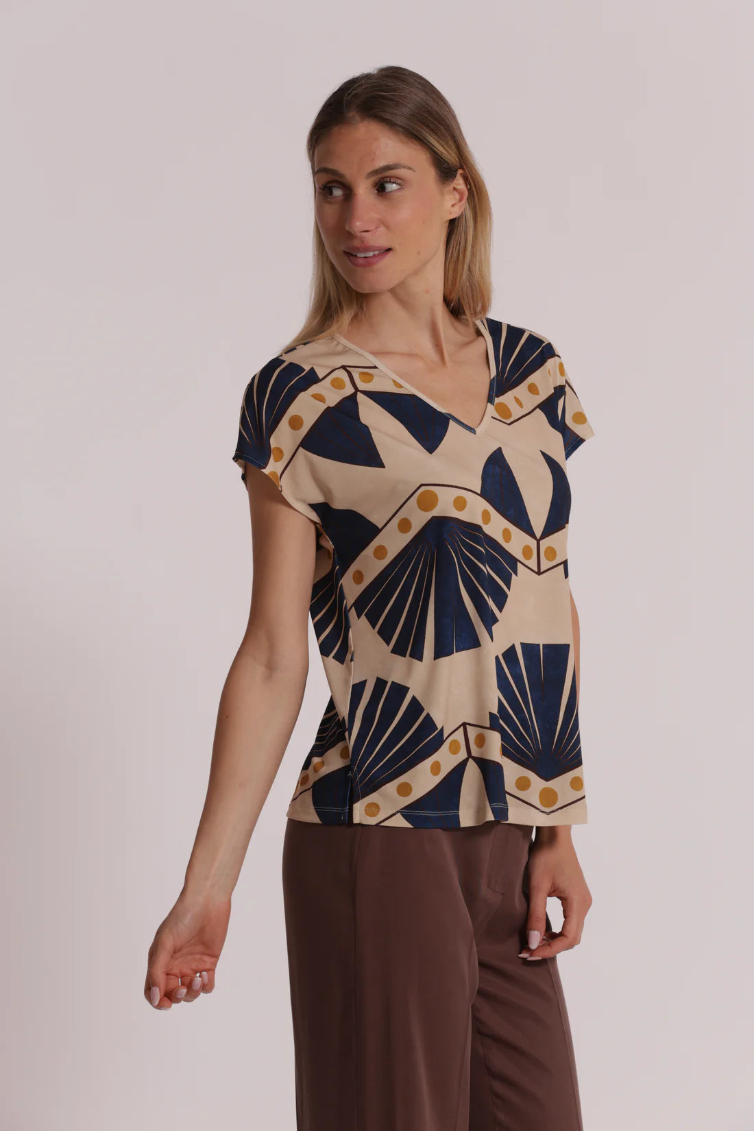 MIMIMUA - BLUSA A MANICHE CORTE IN ITY IN FANTASIA