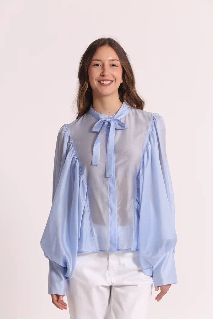 MIMIMUA - BLUSA A MANICHE LUNGHE EFFETTO CHIFFON
