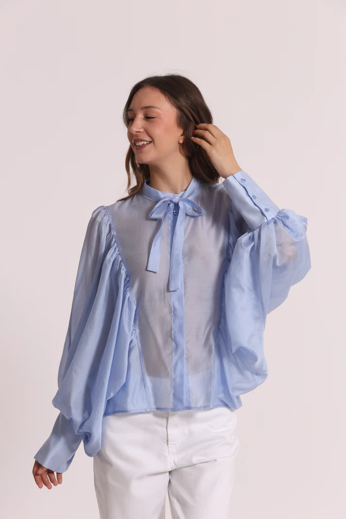 MIMIMUA - BLUSA A MANICHE LUNGHE EFFETTO CHIFFON