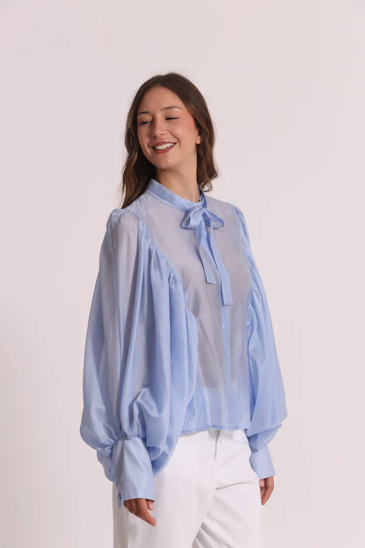 MIMIMUA - BLUSA A MANICHE LUNGHE EFFETTO CHIFFON