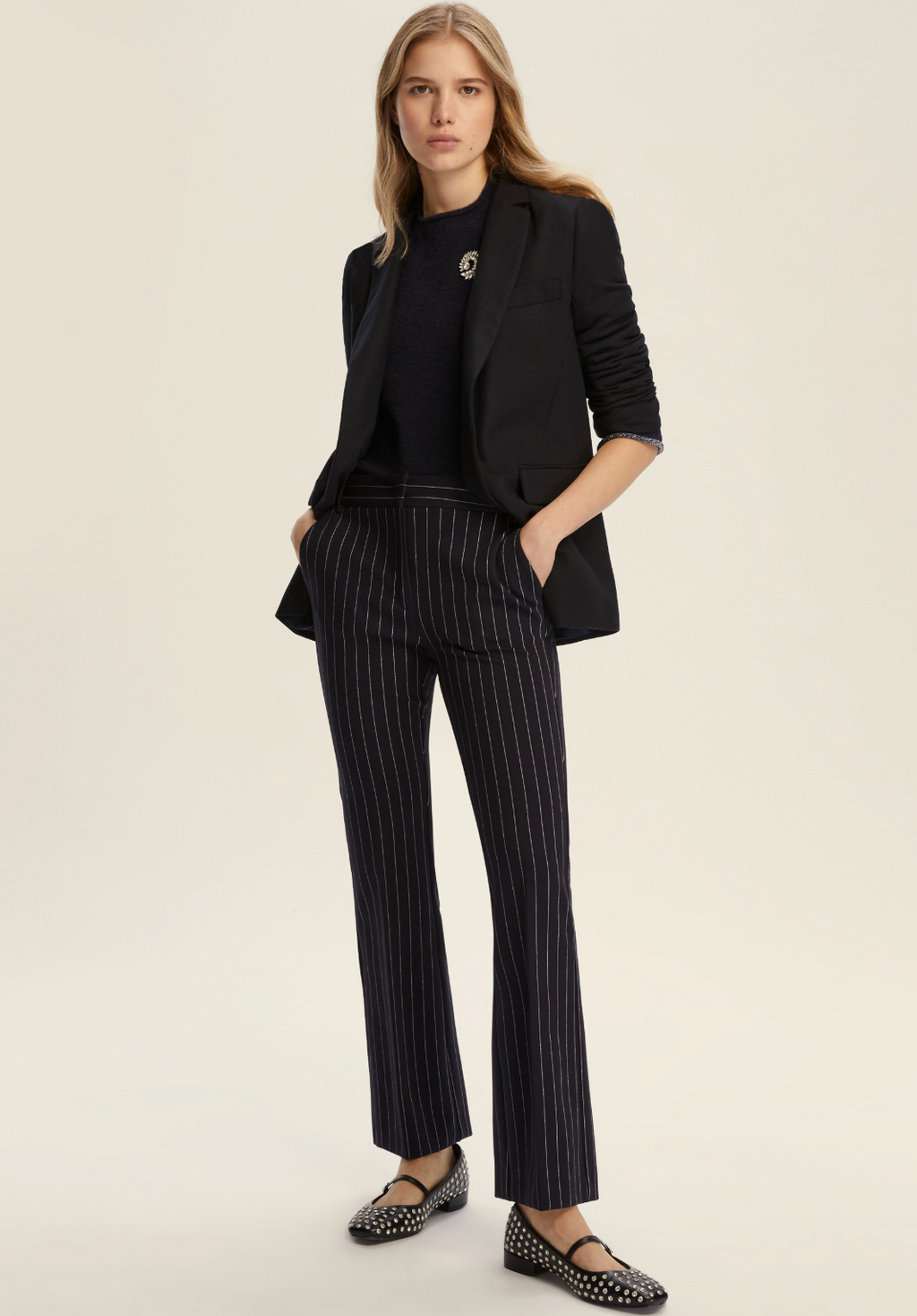 EMME MARELLA Pantalone gessato flare - BLU NOTTE