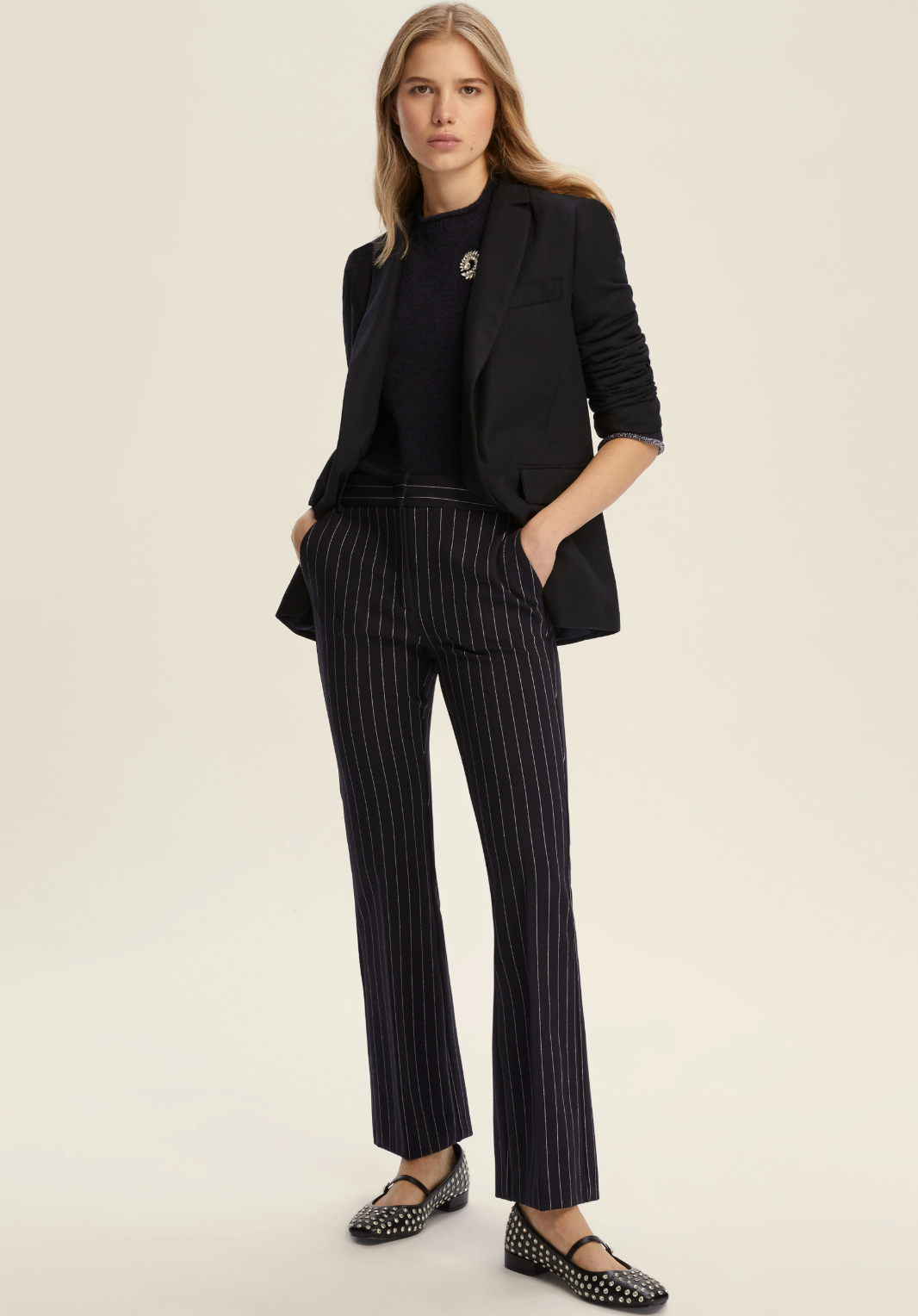 EMME MARELLA Pantalone gessato flare - BLU NOTTE