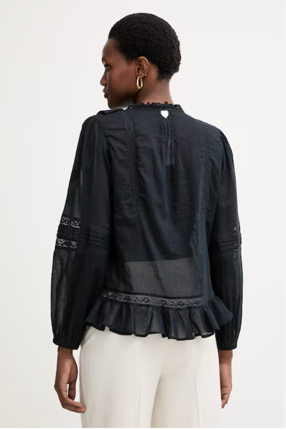 TWINSET - Blusa donna con volant e inserti in pizzo