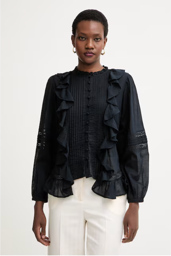 TWINSET - Blusa donna con volant e inserti in pizzo