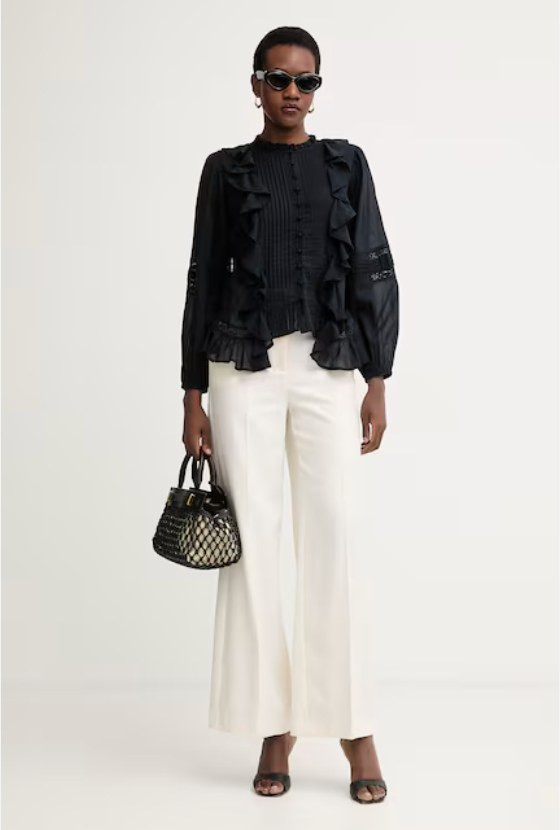 TWINSET - Blusa donna con volant e inserti in pizzo