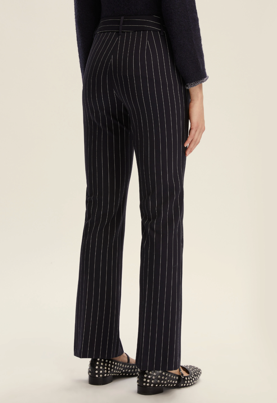 EMME MARELLA Pantalone gessato flare - BLU NOTTE