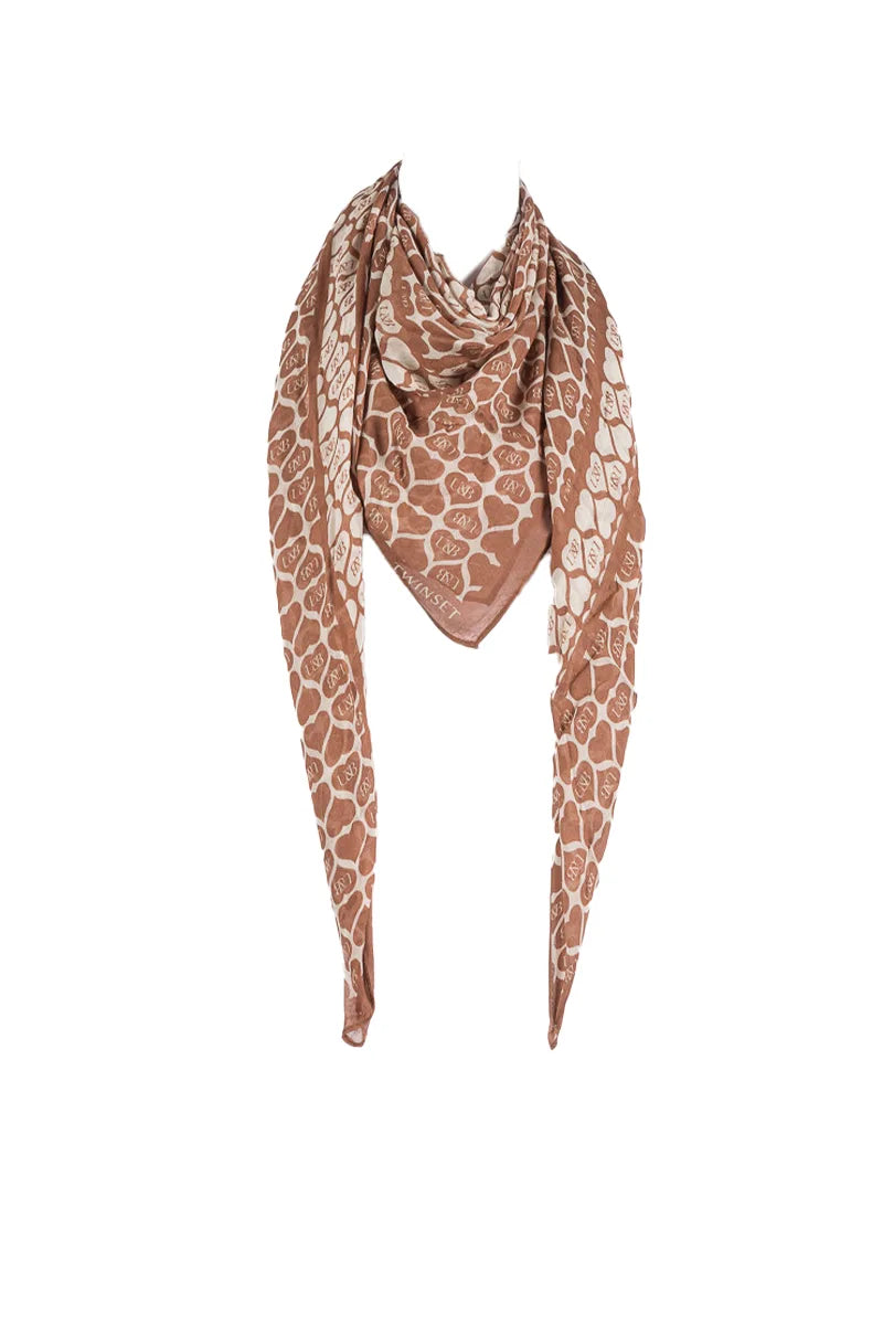 TWINSET – Foulard con Stampa a Cuori Bicolore