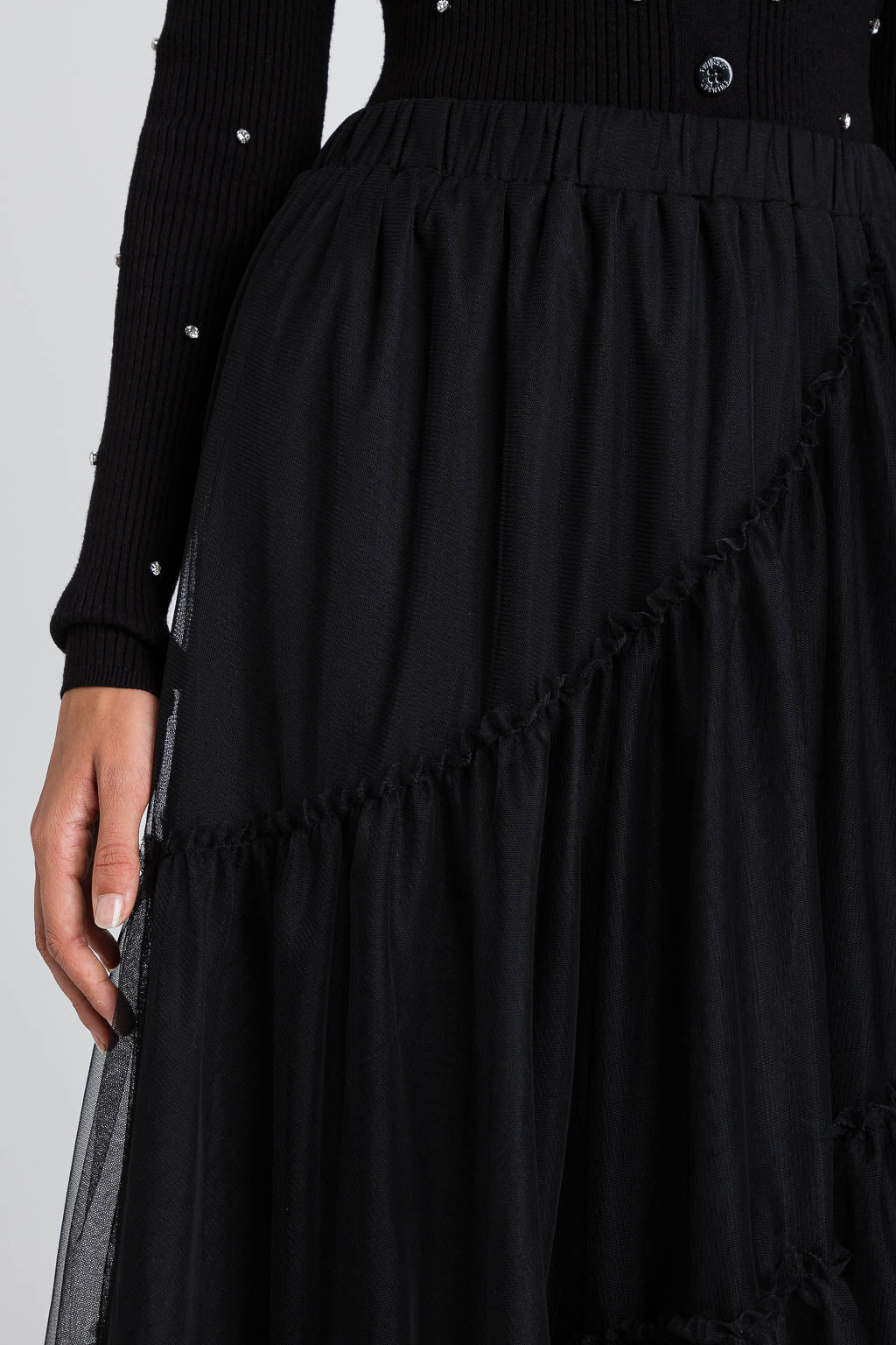 TWINSET gonna longuette in tulle nero