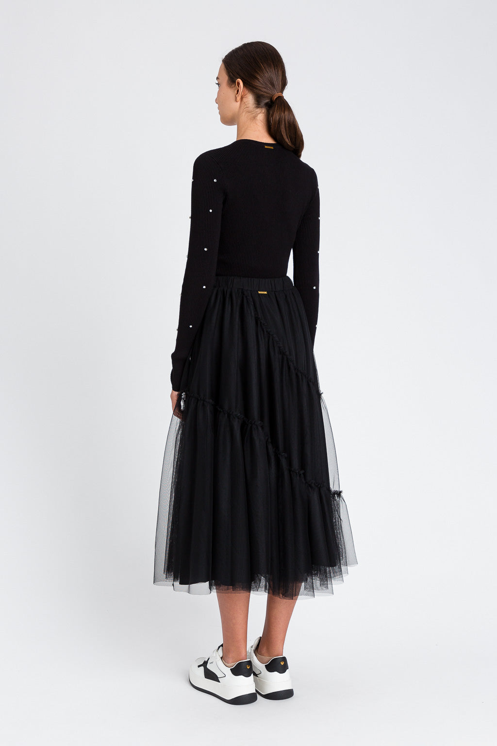 TWINSET gonna longuette in tulle nero