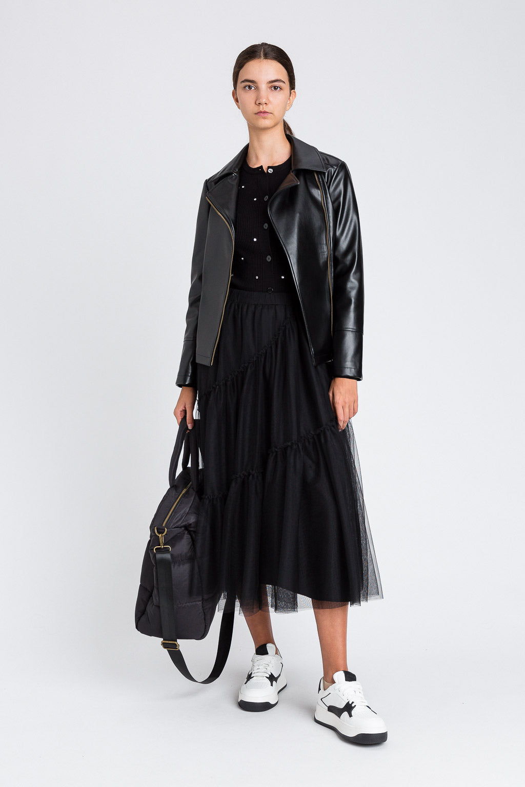 TWINSET gonna longuette in tulle nero